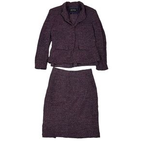 Neiman Marcus Isabel Ardee Skirt Blazer Blouse Set Tweed Lined Pencil Purple 8
